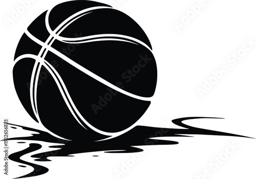 Basketball Silhouette Vector, Black and White Sports Ball Illustration.