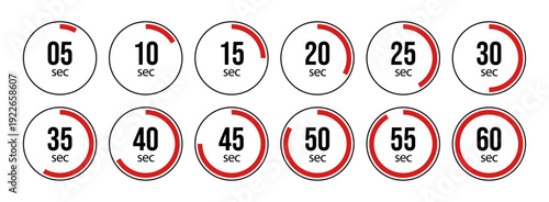 Circular countdown timer icons showing 5 to 60 second intervals