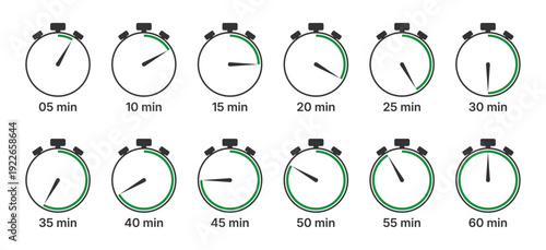 Stopwatch icons showing time intervals from 5 to 60 minutes