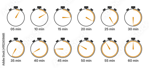 Stopwatch timer icons showing time intervals from 5 to 60 minutes