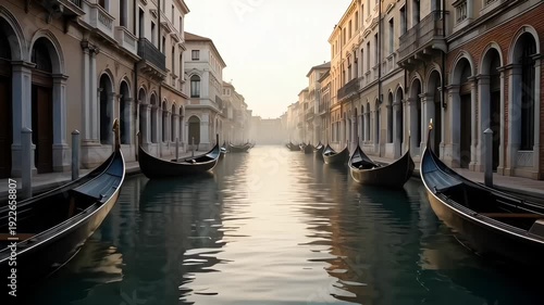 Wallpaper Mural Venice canal with empty gondolas parked along the water reflecting the beautiful morning light and architecture Torontodigital.ca