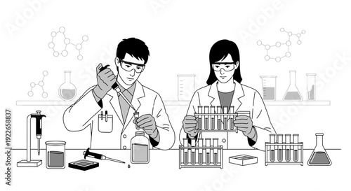 Scientists working in laboratory, research and development, chemistry and biology