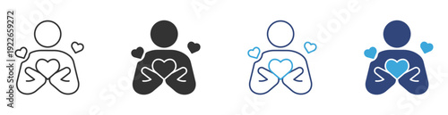 Love Support Icon. Person Holding Heart Symbol. Care, Compassion and Emotional Support Concept, Vector Illustration.