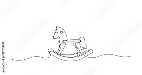 Simple wooden rocking horse outline on white background. no editable stroke