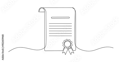 Minimalist curled certificate with seal and ribbons. no editable stroke