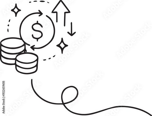 Financial fluctuation icon with coins and dollar symbol