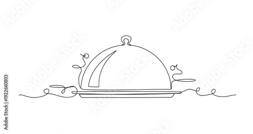 Minimalist continuous line drawing of a cloche cover on white background. None editable stroke