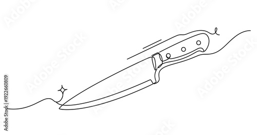 Line art of chef's knife with wooden handle and blade reflection. None editable stroke