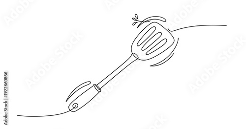 Continuous line drawing of cooking spatula with dynamic motion. None editable stroke
