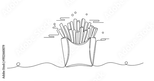 Minimalist line art of french fries in a takeout box. None editable stroke