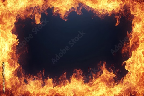 Fiery Frame:  A captivating frame of flames, creating a striking visual, with vibrant orange and yellow hues, against a deep, dark backdrop.