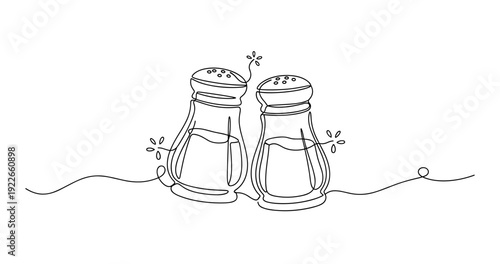 Minimalistic line art of salt and pepper shakers on white background. None editable stroke