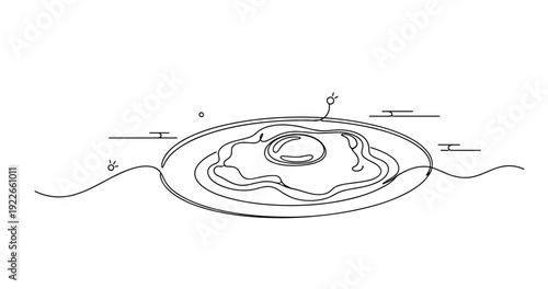 Minimalist line art of fried egg on plate with simple background elements. None editable stroke