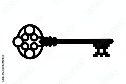 Vintage Key Silhouette: A classic black and white silhouette of an ornate, vintage key, with intricate details, exuding an air of history, mystery, and access.