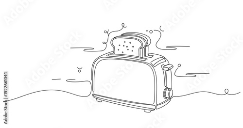 Minimalist toaster with toast in line art style. None editable stroke