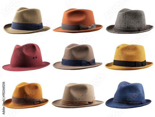 Wallpaper Mural Vintage felt and straw fedora hat collection in assorted colors and textures, stylish and nostalgic accessories Torontodigital.ca