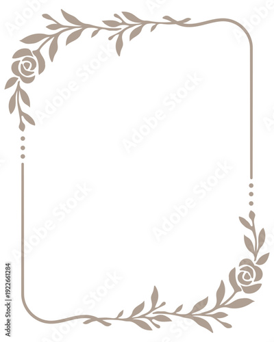 Elegant beige rose floral frame with minimalist leaf accents, perfect for wedding invitations and romantic templates.