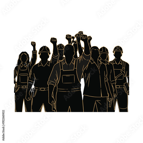 Workers united in solidarity with raised fists