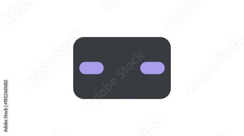 Minimal dark face mask icon with purple eye slots, abstract robot or anonymous avatar vector illustration