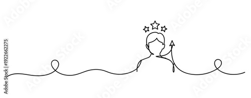 Minimalist line art of child with starry thoughts and creative flow. No editable stroke