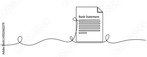 Minimal black line art illustrating bank statement document design. No editable stroke