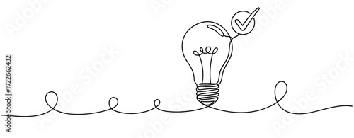 Creative idea concept with light bulb drawing and check mark symbol. No editable stroke