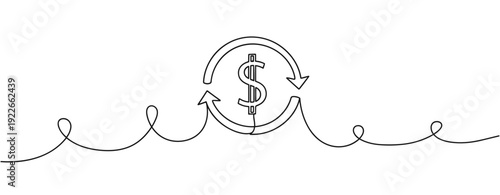 Continuous money flow concept with dollar symbol and arrows. No editable stroke