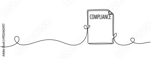 Simple line drawing of compliance document with attached string in minimalist style. No editable stroke