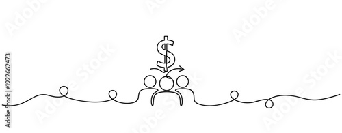 Abstract line drawing of team collaboration and financial success concept. No editable stroke