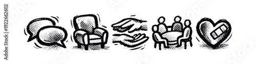 Empathy, Support, and Healing Hand-Drawn Icons Set