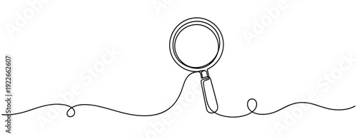 Continuous line drawing of magnifying glass on white background. No editable stroke
