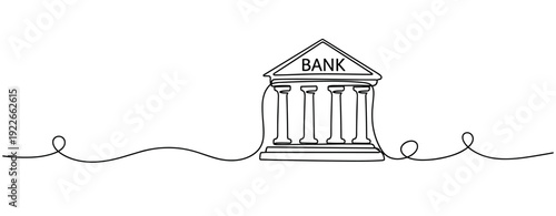 Simple line art of a bank building with classic column design. No editable stroke