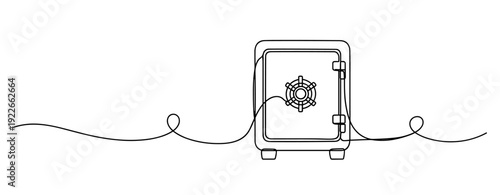 Minimalist line art safe illustration with classic vault design. No editable stroke