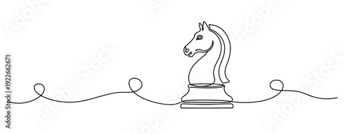 Continuous line drawing of chess knight symbolizing strategy and elegance. No editable stroke