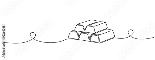 Simple black and white line drawing of gold bars with continuous line design. No editable stroke