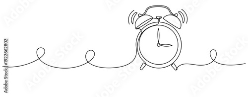Continuous line drawing of vintage alarm clock with ringing bells. No editable stroke
