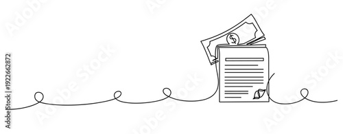 Minimalist business document with currency and signature illustration. No editable stroke