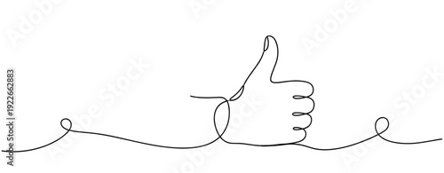 Continuous line drawing of a hand giving a thumbs up. No editable stroke