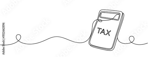 Minimalist line art of a calculator with tax display. No editable stroke