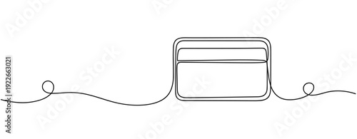 Continuous line drawing of a credit card with circular elements. No editable stroke
