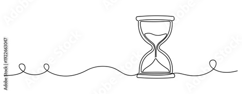 Continuous line drawing of hourglass symbolizing time passing and minimalist art design. No editable stroke