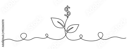 Growing wealth: plant with dollar sign symbolizing financial growth. No editable stroke