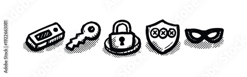 Hand-drawn style ID card or badge icon with user profile and lines, isolated on white background.