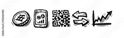 Hand-drawn style cryptocurrency coin or token icon with abstract triangle symbol, isolated on white background.