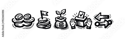 Hand-drawn style network connection or data nodes icon with abstract lines, isolated on white background.