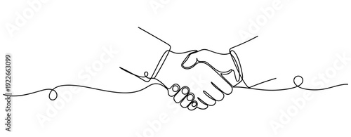 Continuous line drawing of a handshake symbolizing agreement and partnership. No editable stroke