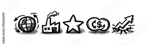 Hand-drawn Business and Financial Growth Icons - Global, Industry, Success, Money, Increase