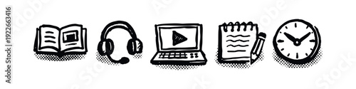 Online Learning and Study Tools Icon Set in Hand-Drawn Style