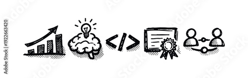 Progress, Innovation, Coding, and Professional Networking Icon Set