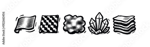Abstract Textures, Materials, and Geological Forms - Hand-drawn Halftone Icon Set